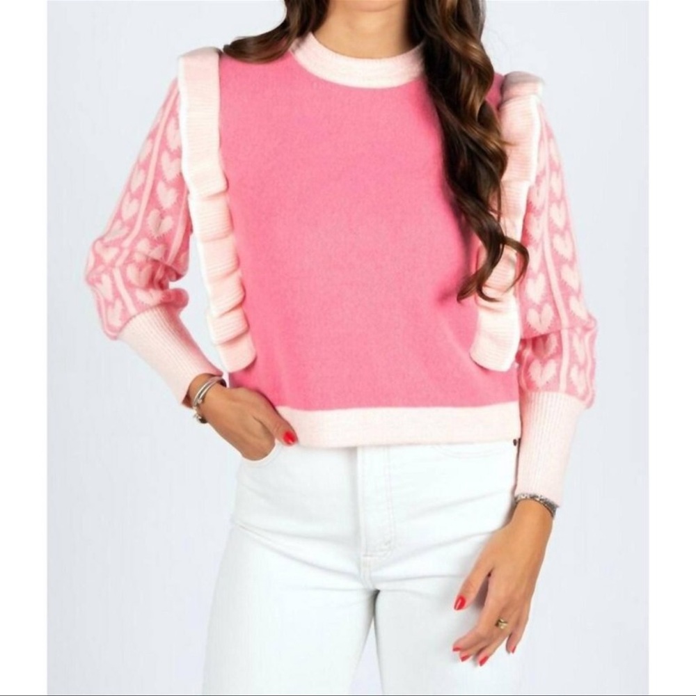 Sincerely Ours NWT Boutique Heart Ruffle Pink‎ Sweetheart Sweater Valentines Day
